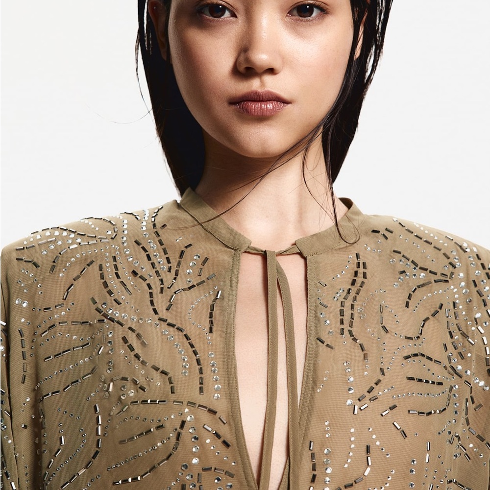 Embellished Khaki Blouse